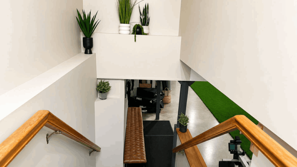 Vitruv private personal training studio in Waterbury, Vermont, with turf and strength training equipment.